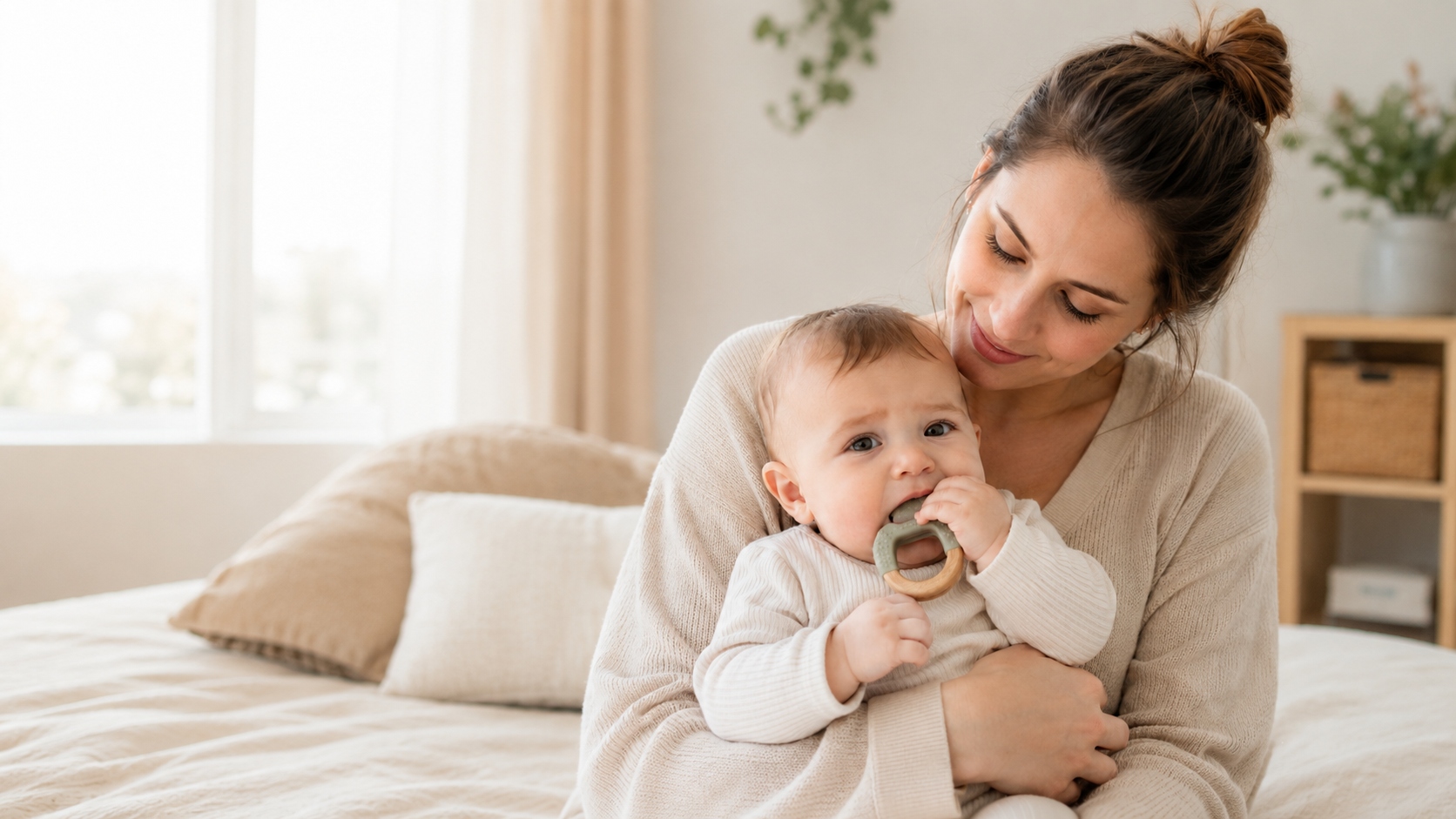 Mutter hält ihr Baby liebevoll im Arm